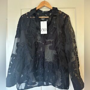 Black Semi-sheer blouse from Zara.